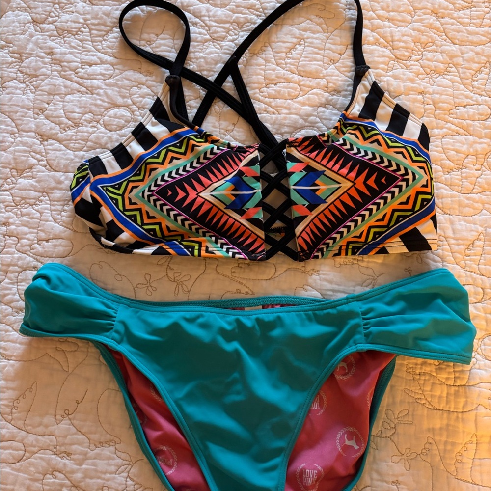 Victoria Secret Pink Colorful Geometric Bikini Set GUC
